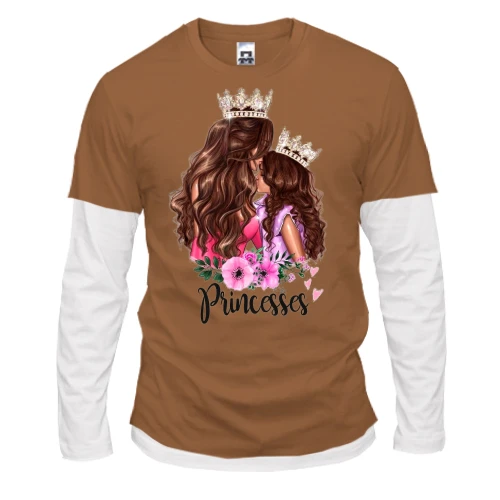 Мужской лонгслив Комби, синий, Мама с дочкой "Princesses"