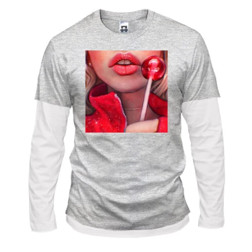 Мужской лонгслив Комби, синий, Девушка с Chupa Chups