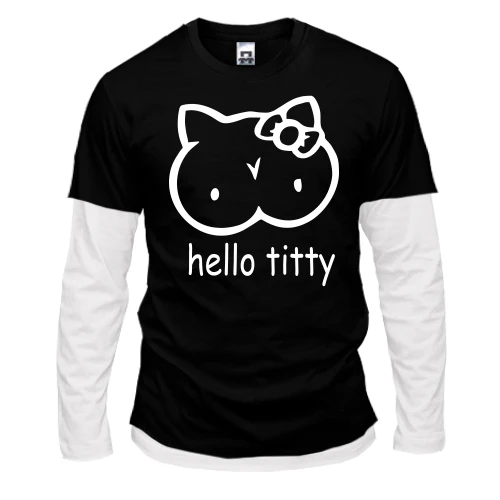 Чоловічий лонгслів з подвійним рукавом з надписью "Hello Titty" в стилі Hello Kitty