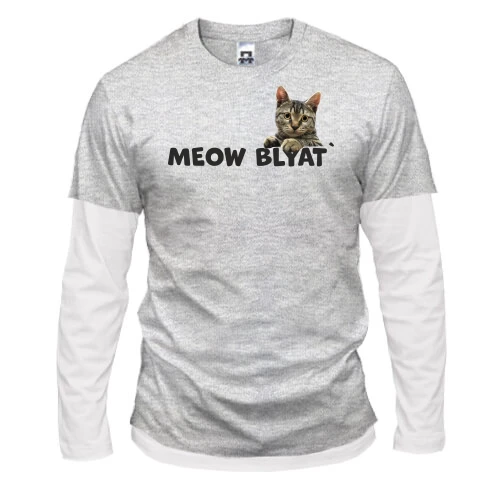 Мужской лонгслив Комби с надписью "Meow blyat" и котом