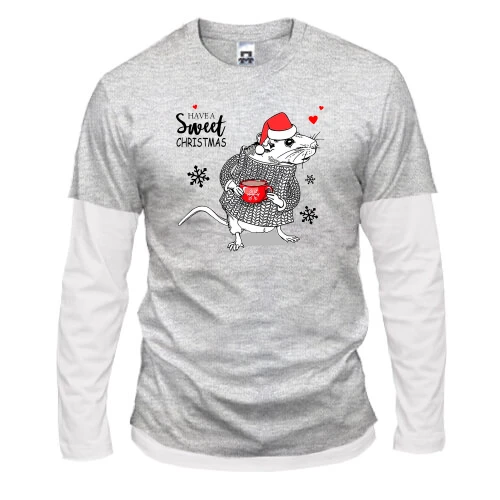 Мужской лонгслив Комби с надписью "Have a sweet christmas"