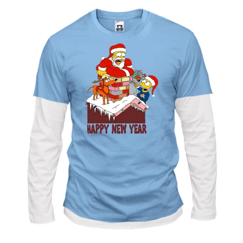 Мужской лонгслив Комби с надписью "Happy new year" и Симпсонами