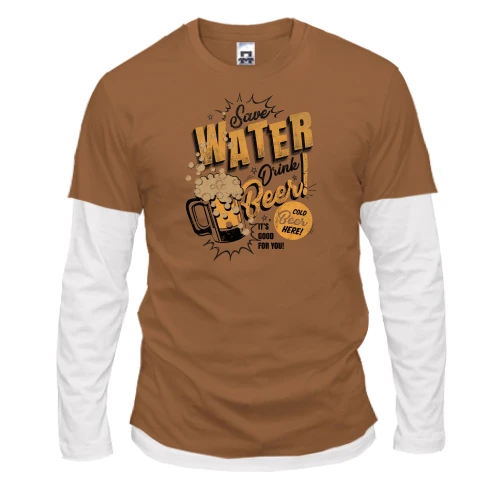 Мужской лонгслив Комби с изображением кружки пива и надписью «Save WATER Drink Beer!»
