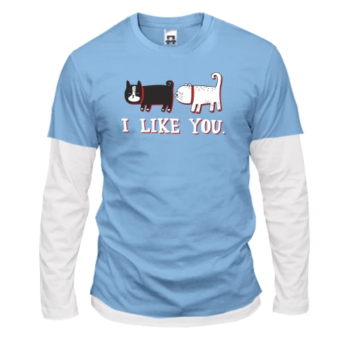 Мужской лонгслив Комби с котами и надписью "i like you"