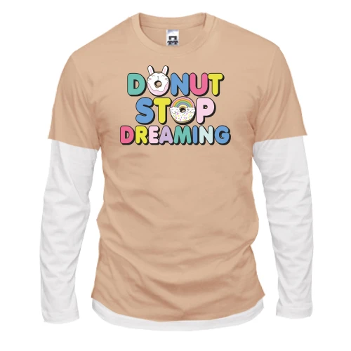 Мужской лонгслив Комби с яркой надписью «Donut stop dreaming» и рисунками пончиков с ушками и радугой