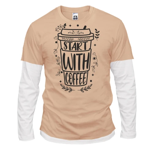 Чоловічий лонгслів Комбі, Бежевий, Start with coffee