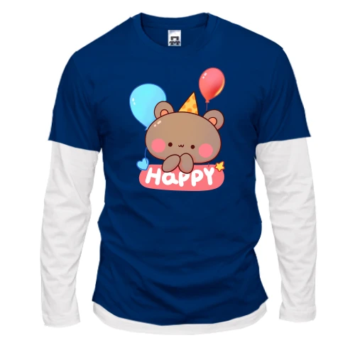 Чоловічий лонгслів з подвійним рукавом Bear Happy Birthday