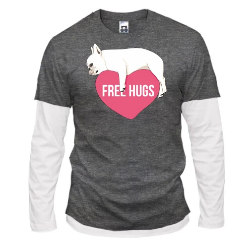 Мужской лонгслив Комби Free Hugs с мопсом