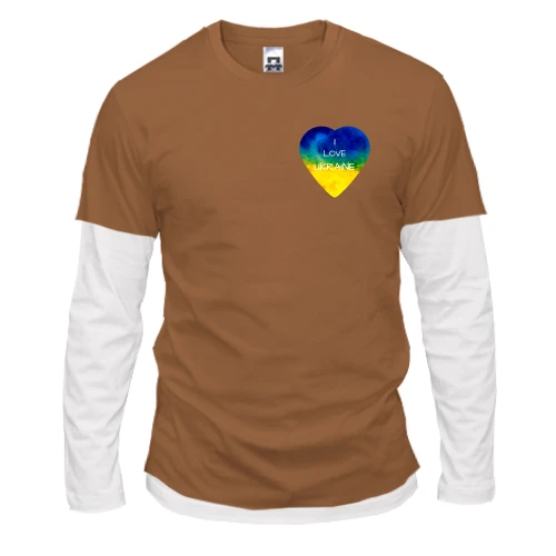 Мужской лонгслив Комби с акварельным сердцем в цветах украинского флага и надписью «I LOVE UKRAINE»