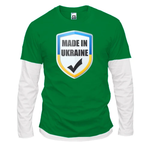 Мужской лонгслив Комби с эмблемой в форме щита в цветах украинского флага, надписью «MADE IN UKRAINE» и символом галочки