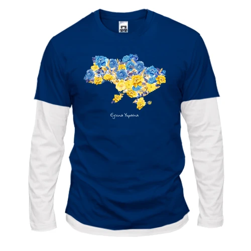 Чоловічий лонгслів Комбі, Синій, Україна єдина (мапа з квітів)