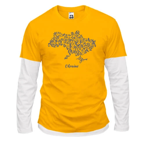 Чоловічий лонгслів Комбі, жовтий, Ukraine - мапа із візарунків