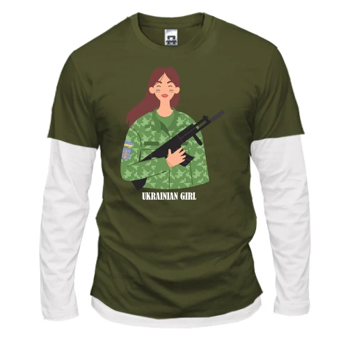 Чоловічий лонгслів Комбі, чорний, Ukrainian girl (Military)