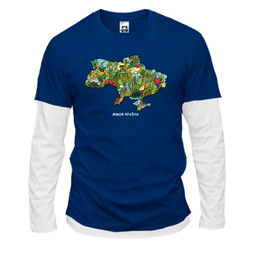 Чоловічий лонгслів Комбі, синій, Моя Країна (хештег)