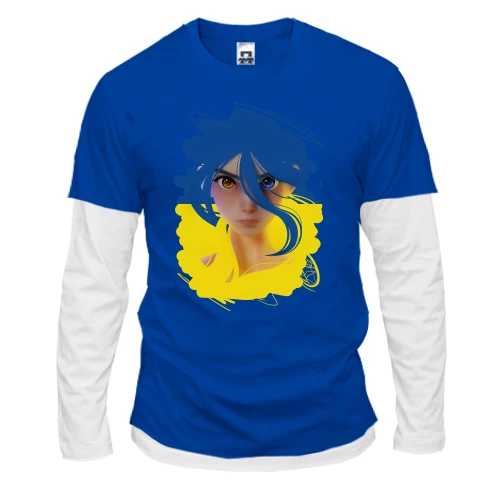 Чоловічий лонгслів Комбі, синій, Українська дівчина (ART)