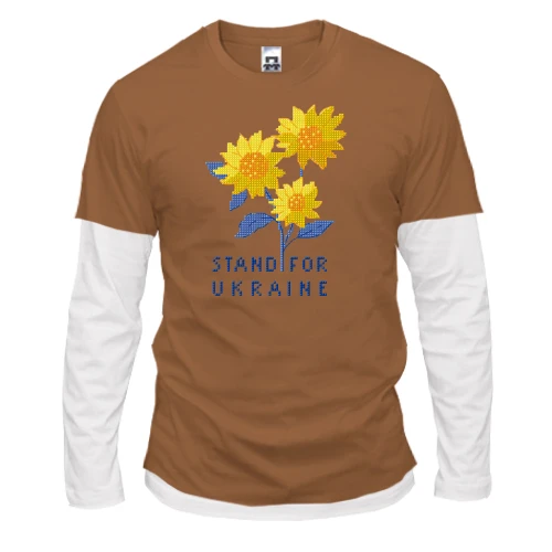 Чоловічий лонгслів Комбі, синій, Stand For Ukraine (піксельні квіти)