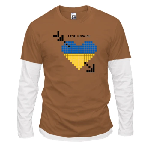 Чоловічий лонгслів Комбі, синій, Love Ukraine (жовто-синє піксельне серце)