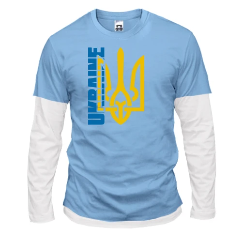 Чоловічий лонгслів Комбі, синій, з тризубом "Ukraine"