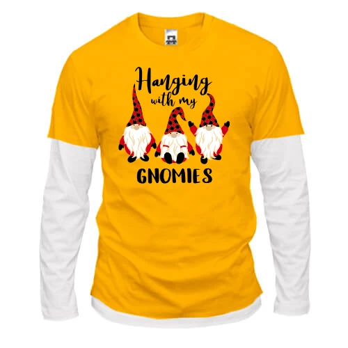 Мужской лонгслив Комби с гномами"Hanging with my gnomies"