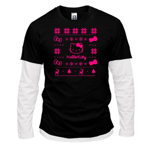 Мужской лонгслив Комби с новогодним принтом "Hello Kitty"