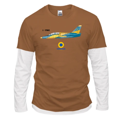 Мужской лонгслив Комби, синий, с самолётом "Ukrainian air force"