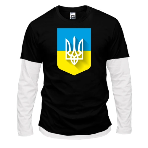 Мужской лонгслив Комби с Тризубом на фоне сине-желтого щита