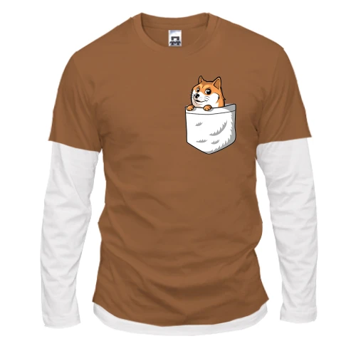 Чоловічий лонгслів Комбі, Синій, з wow doge в кишені