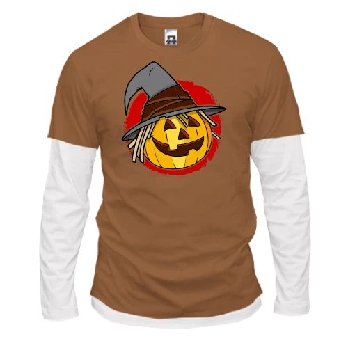 Мужской лонгслив Комби, синий, Halloween Тыква в шляпе
