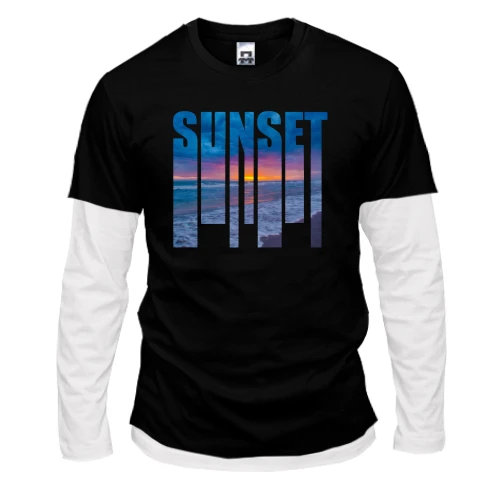 Чоловічий лонгслів Комбі, чорний, SUNSET із заходом сонця всередині літер