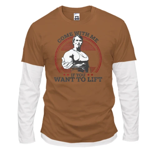 Мужской лонгслив с двойным рукавом Come with me if you want to lift - Шварценеггер