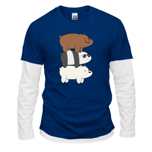 Чоловічий лонгслів Комбі, синій, We bare bears (3 ведмедя)