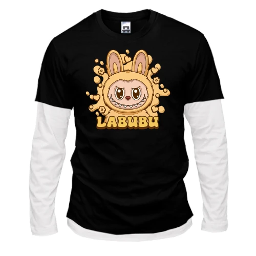 Чоловічий лонгслів Комбі, чорний, Labubu жовтий