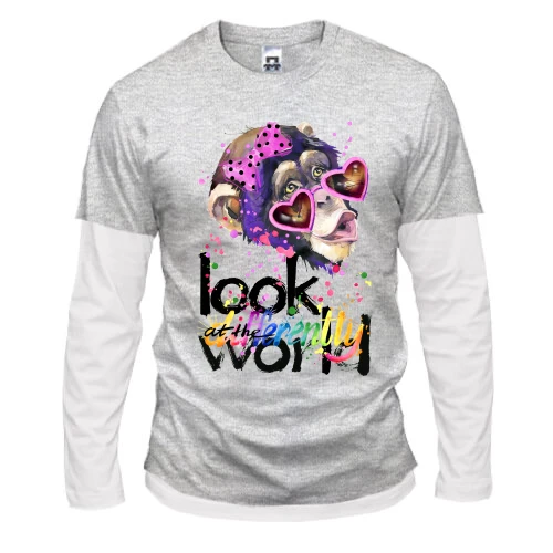 Чоловічий лонгслів Комбі з мавпой "Look at the world differentty"