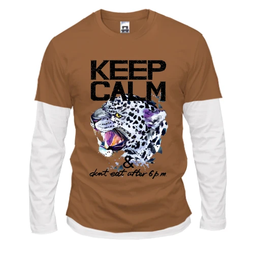 Мужской лонгслив Комби с леопардом Keep calm & dont eat after 6 pm