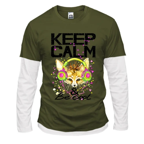 Мужской лонгслив Комби с лисой Keep calm & be cool