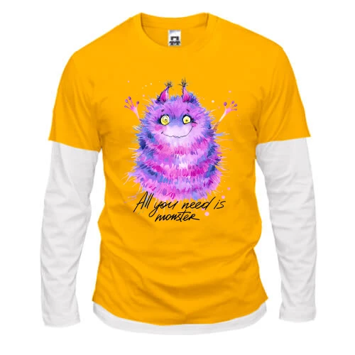 Чоловічий лонгслів Комбі, Жовтий, з монстром "all you need is monster" (2)