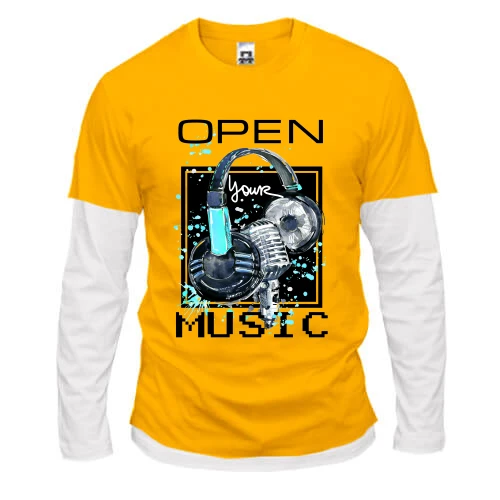 Мужской лонгслив Комби с принтом «Open your music»
