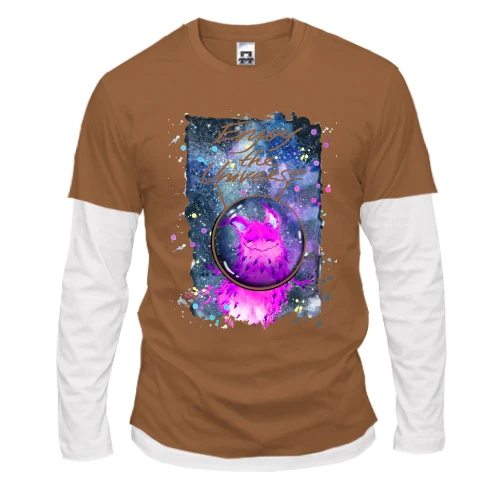 Мужской лонгслив с двойным рукавом с розовым монстром "enjoy the universe"