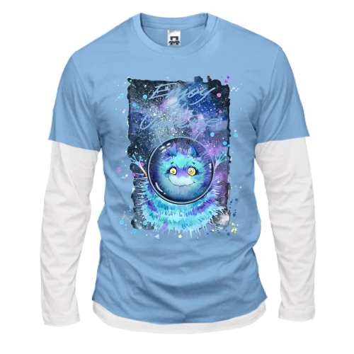 Мужской лонгслив Комби с голубым монстром "enjoy the universe"