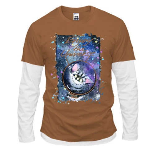 Мужской лонгслив с двойным рукавом с полосатым монстром "enjoy the universe"