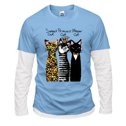 Мужской лонгслив Комби с тремя котами "sweet, princess, meow"