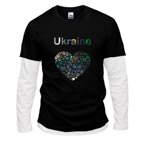 Чоловічий лонгслів з подвійним рукавом Ukraine - серце (голограма)