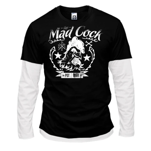 Мужской лонгслив Комби с изображением безумного петуха и надписью «MAD COCK»