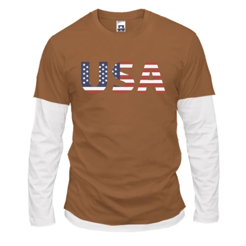 Мужской лонгслив Комби, синий, с надписью "USA"