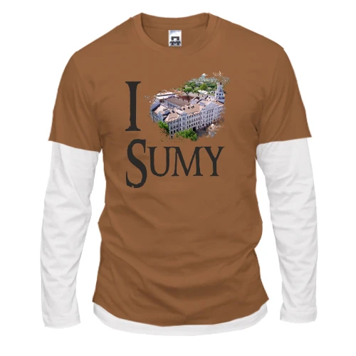 Мужской лонгслив Комби с надписью «I SUMY» и панорамным видом на архитектуру города