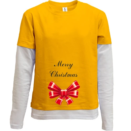 Комбінований дитячий лонгслів, жовтий, Merry Christmas