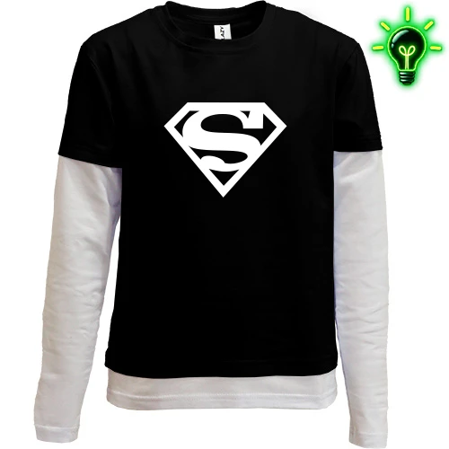 Комбінований дитячий лонгслів, чорний, Superman (glow)