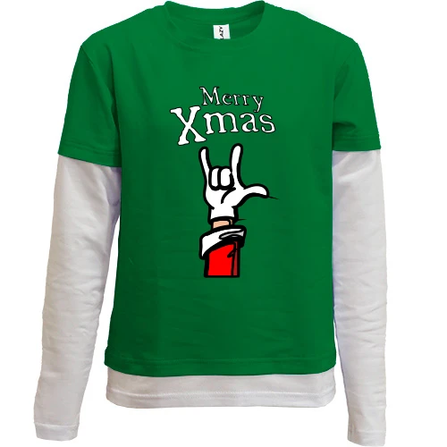 Комбінований дитячий лонгслів, Зелений, "merry Xmas"