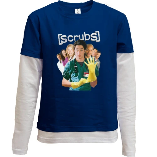 Комбинированный детский лонгслив, синий, scrubs (Клиника)
