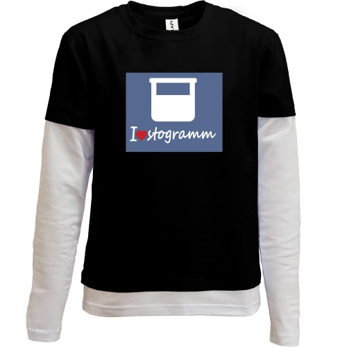 Комбинированный детский лонгслив, черный, i love stogramm (я люблю стограмм)